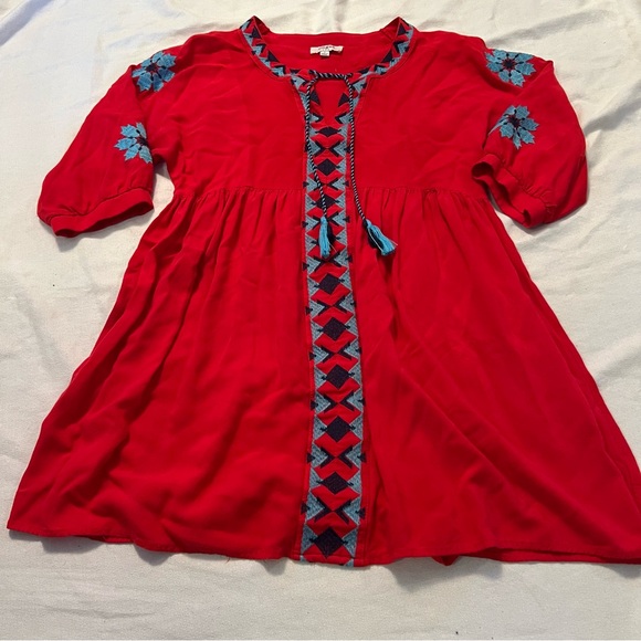 Umgee Dresses & Skirts - Umgee boho Western Red 3/4 Sleeve Tunic/Dress